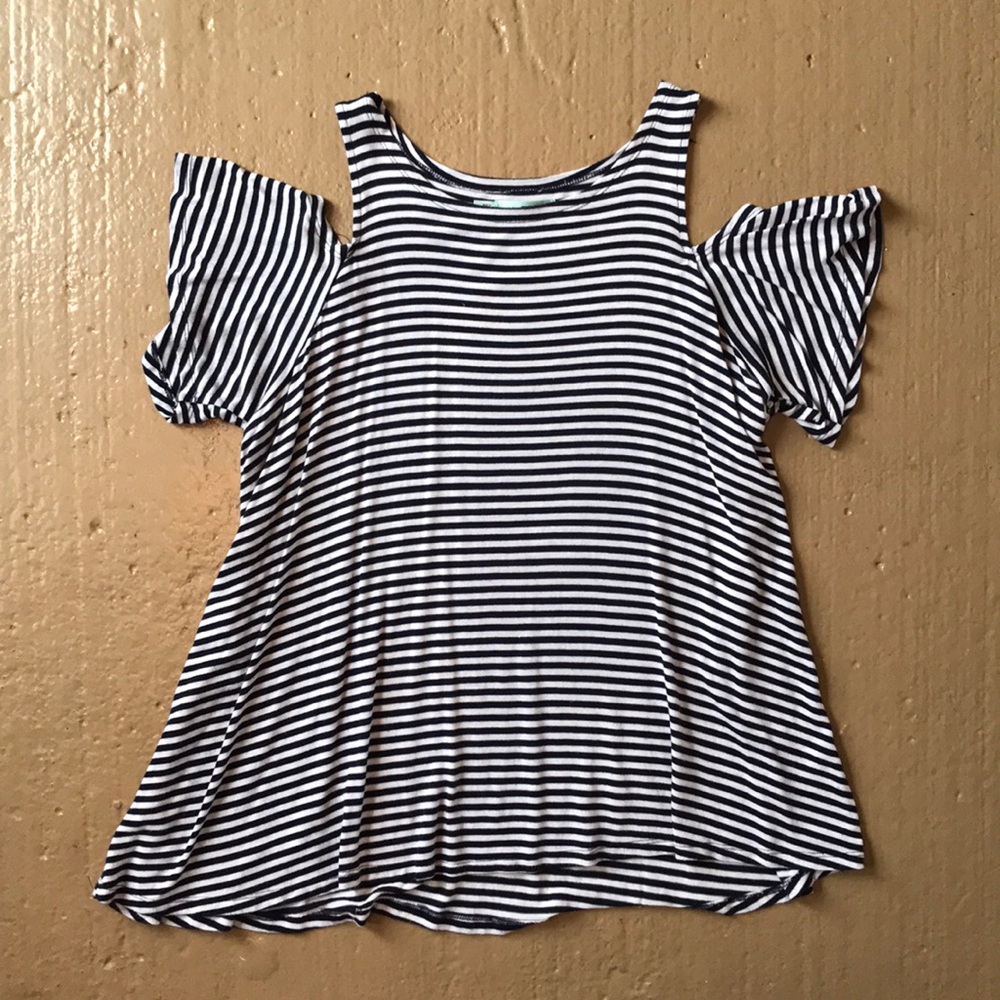 Navy & White Stripe Off The Shoulder Top